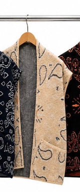 Bandana Print Waistcoat Gilet with pockets. Wool and Cotton blend