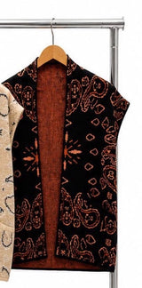 Bandana Print Waistcoat Gilet with pockets. Wool and Cotton blend