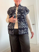 Bandana Print Waistcoat Gilet with pockets. Wool and Cotton blend