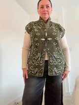 Bandana Print Waistcoat Gilet with pockets. Wool and Cotton blend