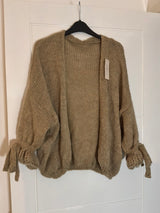 Cardigan with frill sleeve and tie