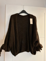 Cardigan with frill sleeve and tie