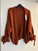 Cardigan with frill sleeve and tie