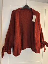 Cardigan with frill sleeve and tie