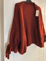 Cardigan with frill sleeve and tie